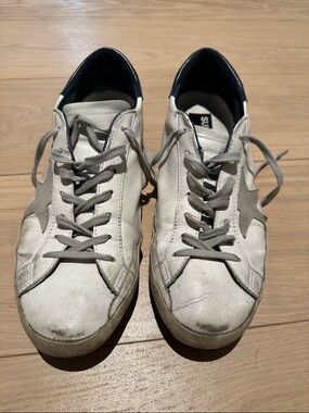 Men's White and Navy Leather Golden Goose Superstar Size 44